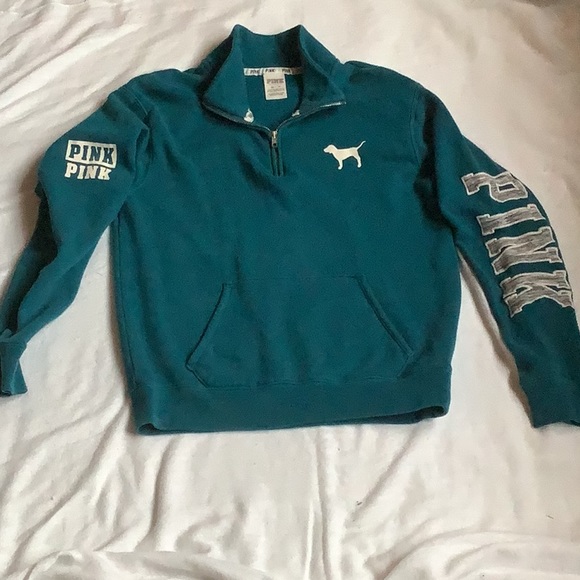 PINK 1/4 Zip Women’s Sweatshirt Size XSmall raised sewn letters on one sleeve - Picture 1 of 7